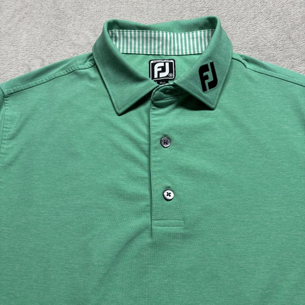FootJoy Tour Logo ProDry Performance Solid Lisle Golf Polo Shirt Green Mens M